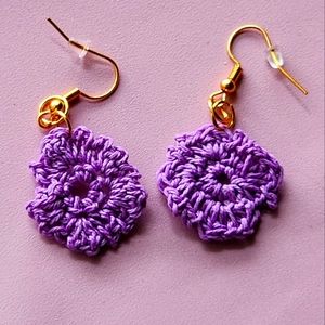 Purple crochet flower earrings
